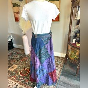 Artisan Nepal Patchwork Wrap Skirt- Purple Suns